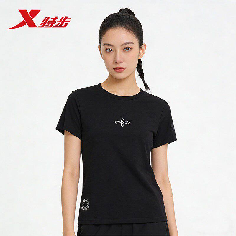 特步圆领短袖T恤女士2026夏季版冰丝速干短袖针织衫974228010154