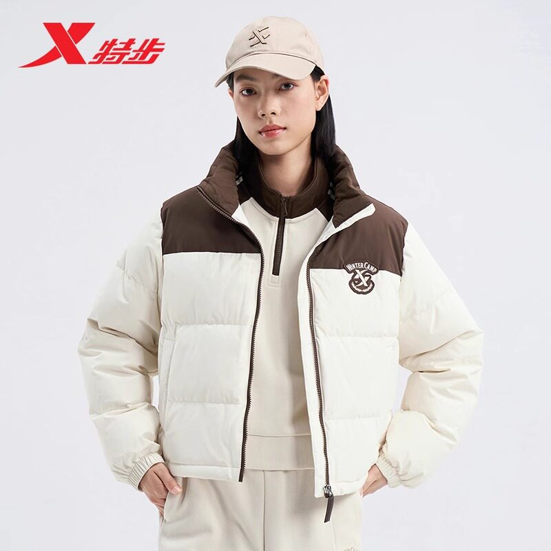 特步立领羽绒服女款2024冬季新款图片
