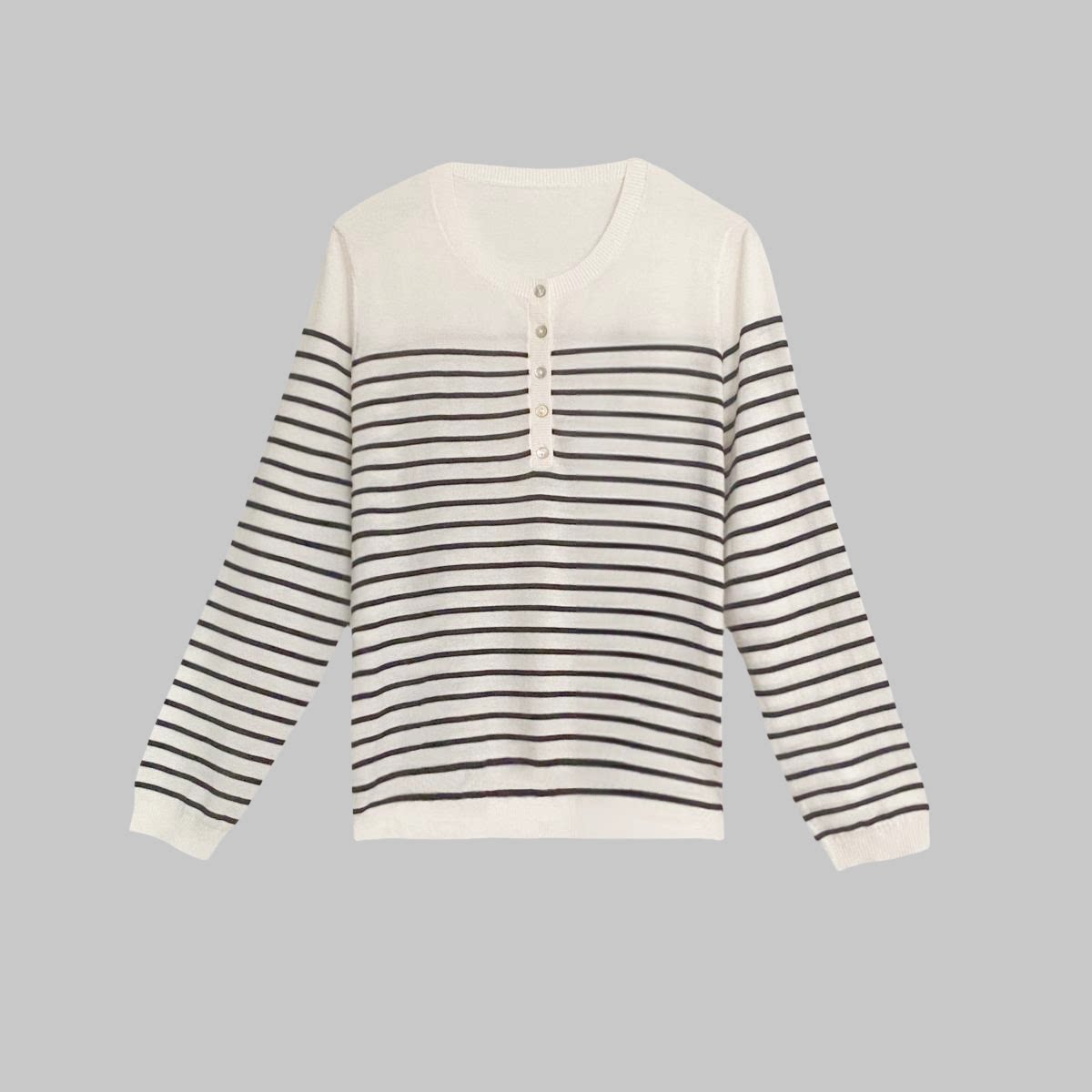 加州天使大洪官方严选自营店圆领条纹宽松薄款针织衫显瘦春秋女