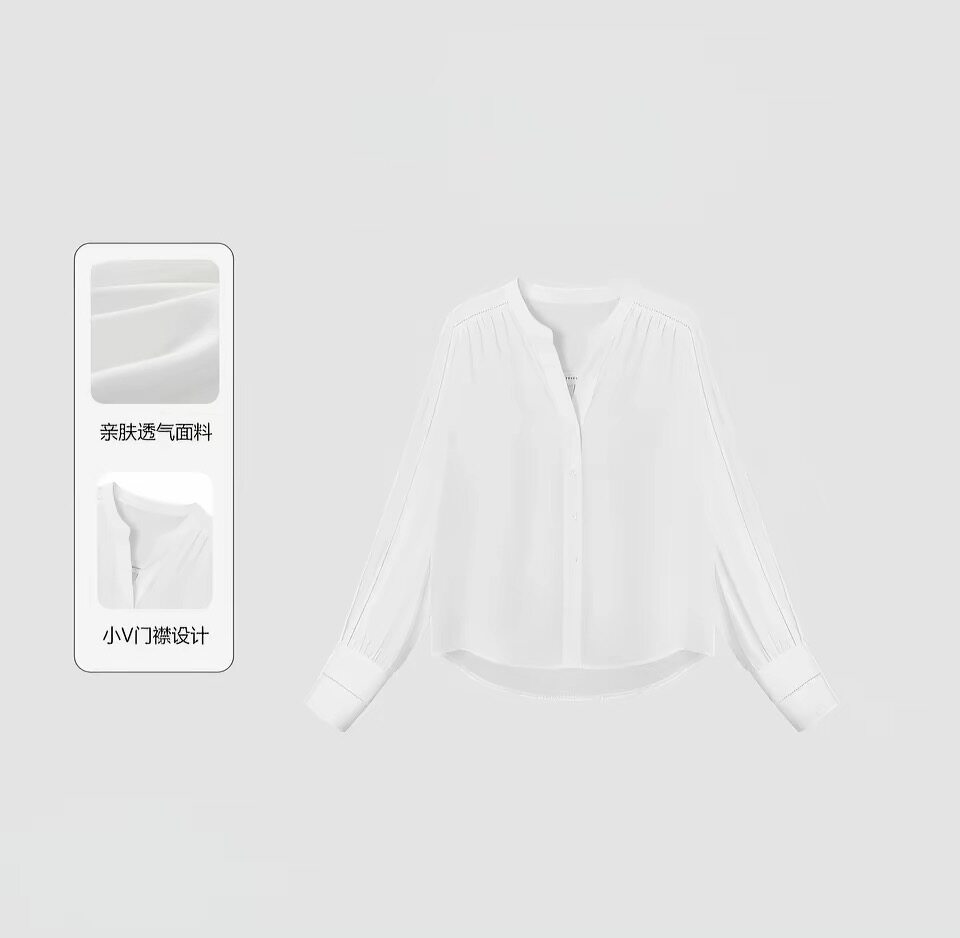 【月白清怀】灯笼袖气质白衬衫女图片