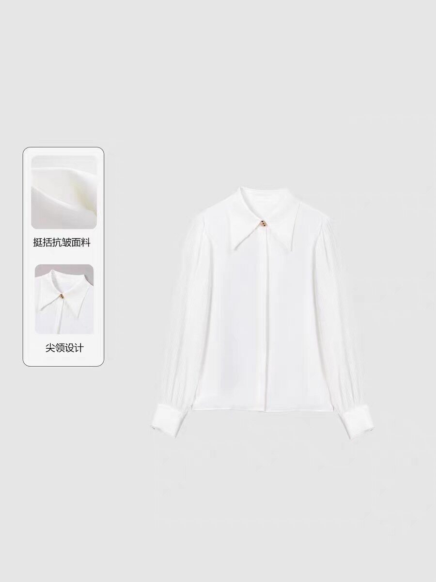 【初见伊人】官方春季新款时尚百搭白衬衫女气质法式衬衣显瘦上衣