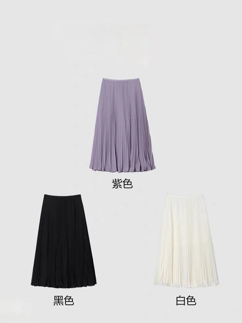 【风中舞】官方春新款雪纺高腰A字半身裙女松紧腰时尚百搭百褶裙