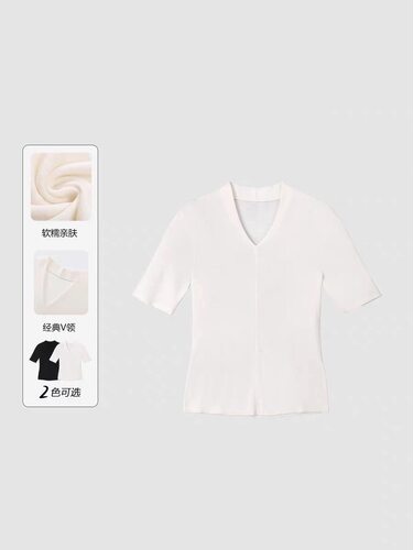 【天生优雅】V领中袖薄款针织衫