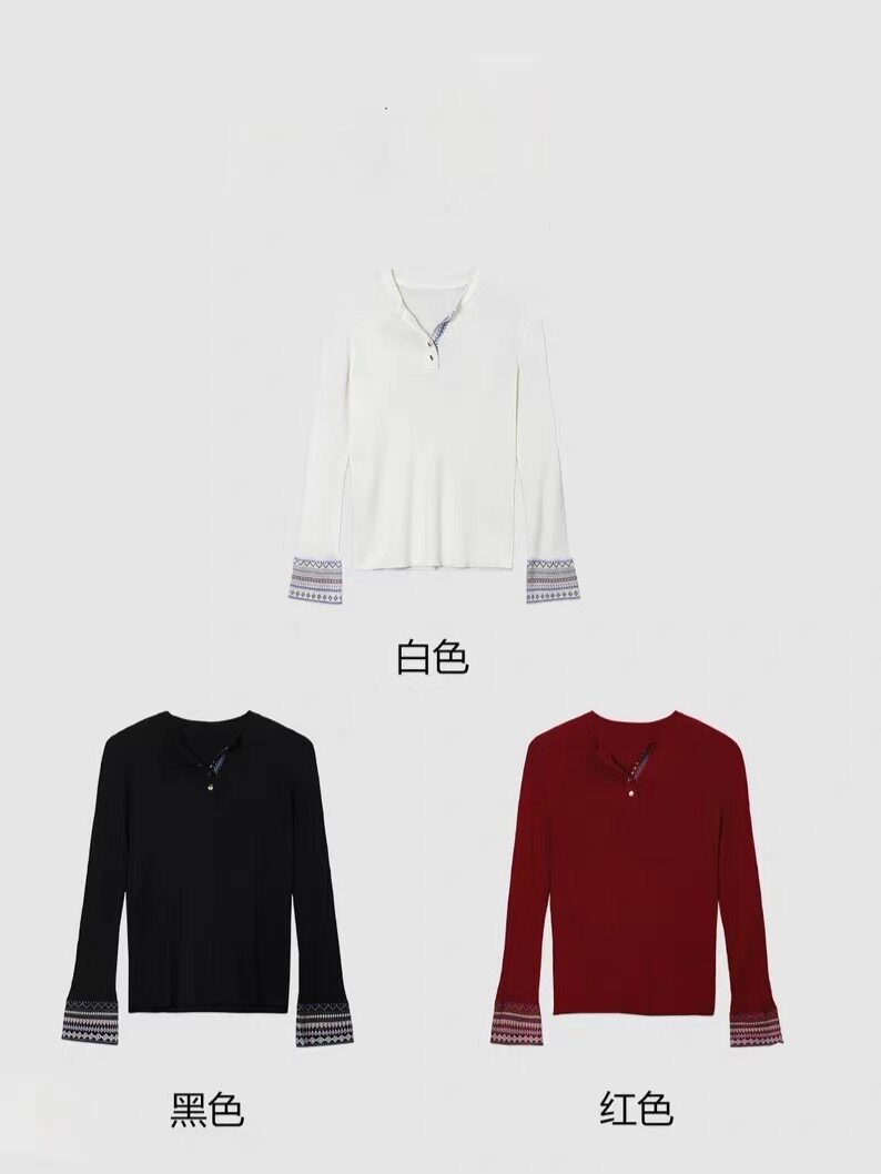【云月间】官方春季新款休闲百搭V领针织衫女费尔岛提花袖口上衣