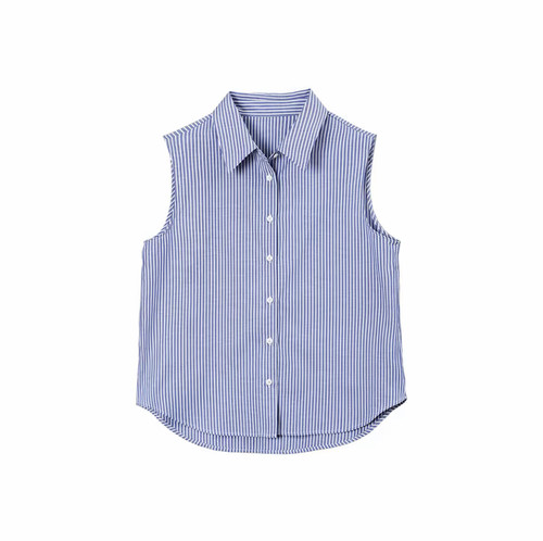 【四季叠搭】秋冬新款百搭条纹无袖衬衫叠穿背心翻领衬衣内搭显瘦