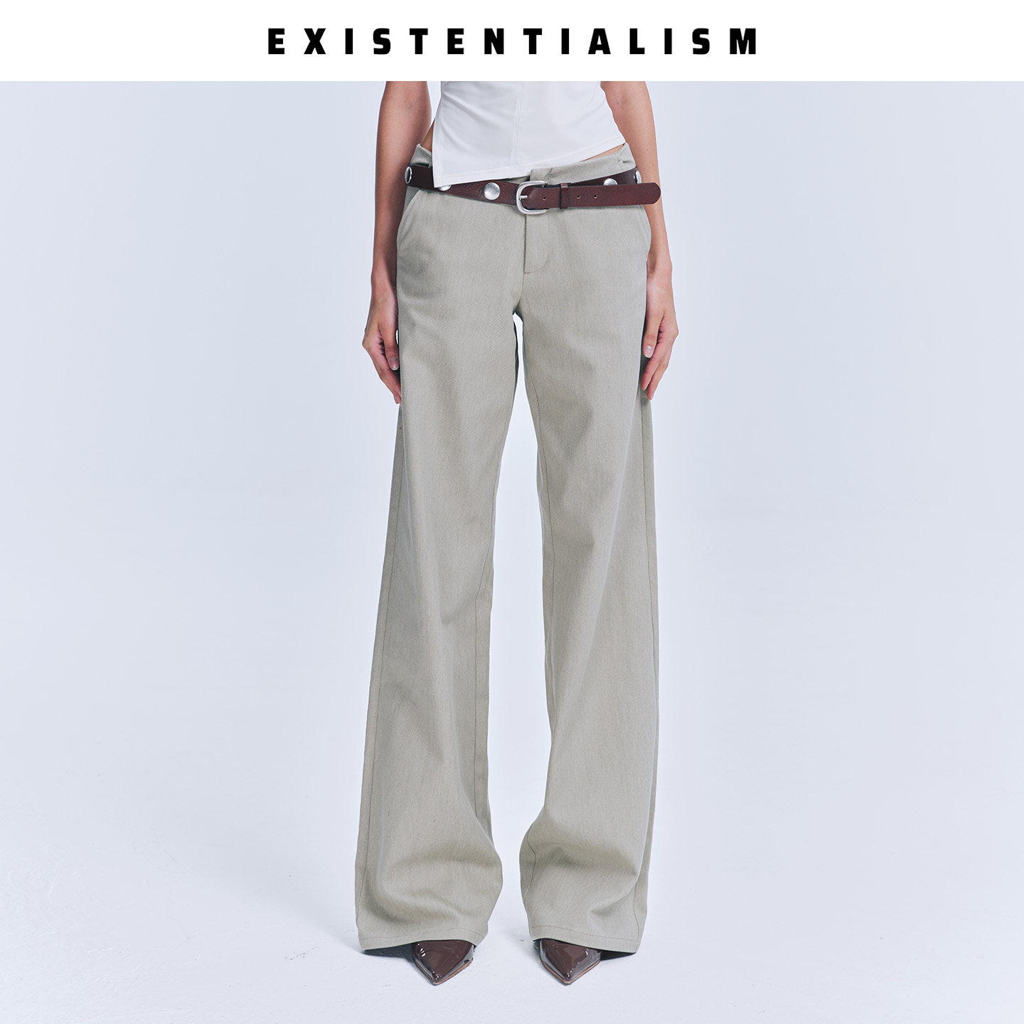 EXISTENTIALISM26SS春夏无腰阔腿裤女设计感垂感宽松拖地休闲长裤
