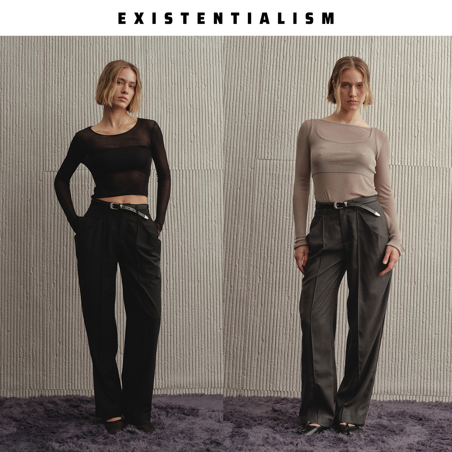 EXISTENTIALISM 新款大口袋羊毛高腰长裤女经典百搭休闲阔腿裤