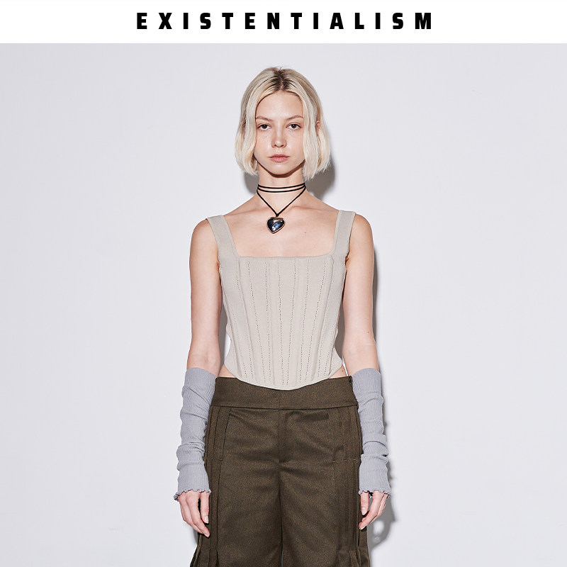 EXISTENTIALISM春夏款针织鱼骨束腰上衣女款简约百搭吊带背心外穿