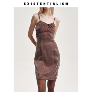 EXISTENTIALISM26SS新款抽褶吊带连衣裙女修身显瘦简约高级感短裙
