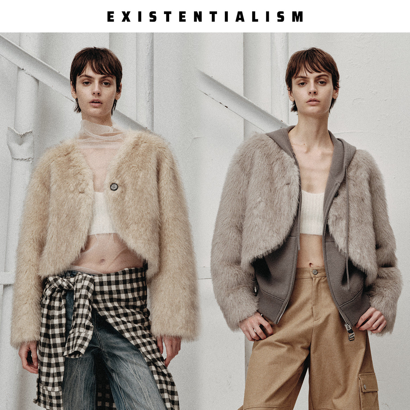 EXISTENTIALISM短皮草无领外套