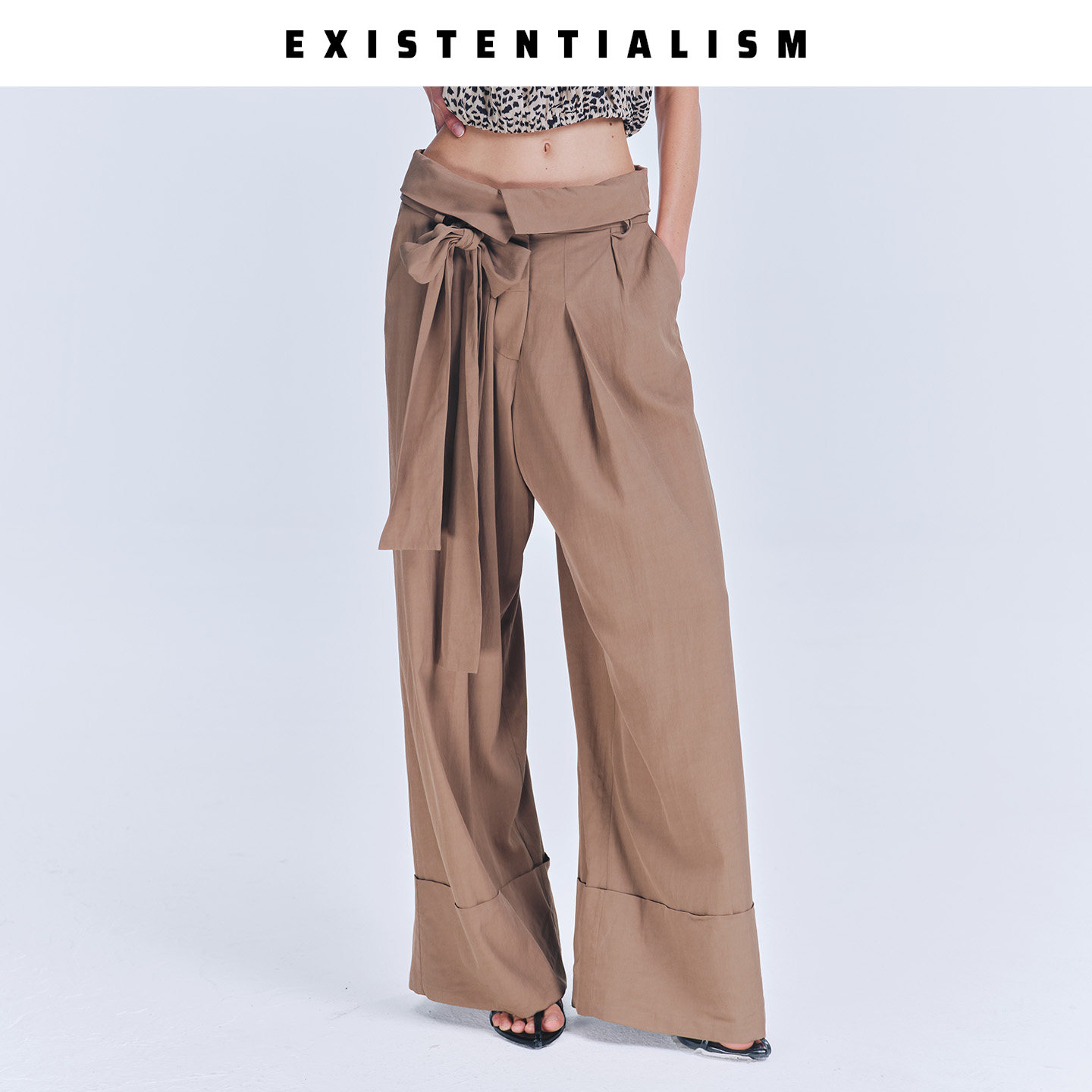 EXISTENTIALISM26SS新款阔腿裤女高腰休闲显瘦垂感韩版宽松长裤