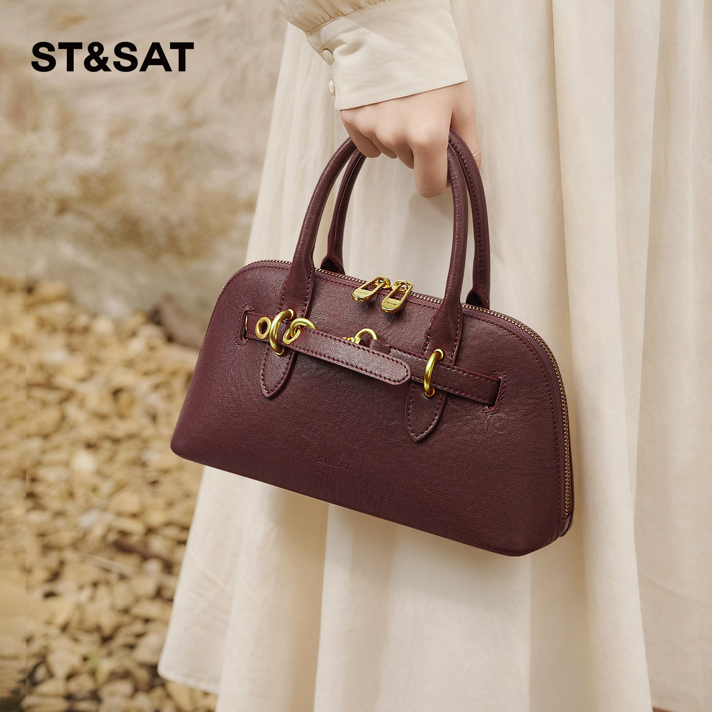 星期六保龄球包包女2025新款牛皮单肩斜挎包复古贝壳包通勤手提包,箱包皮具/热销女包/男包,通用款女包,淘宝优惠券,粉丝福利购,淘宝优惠卷