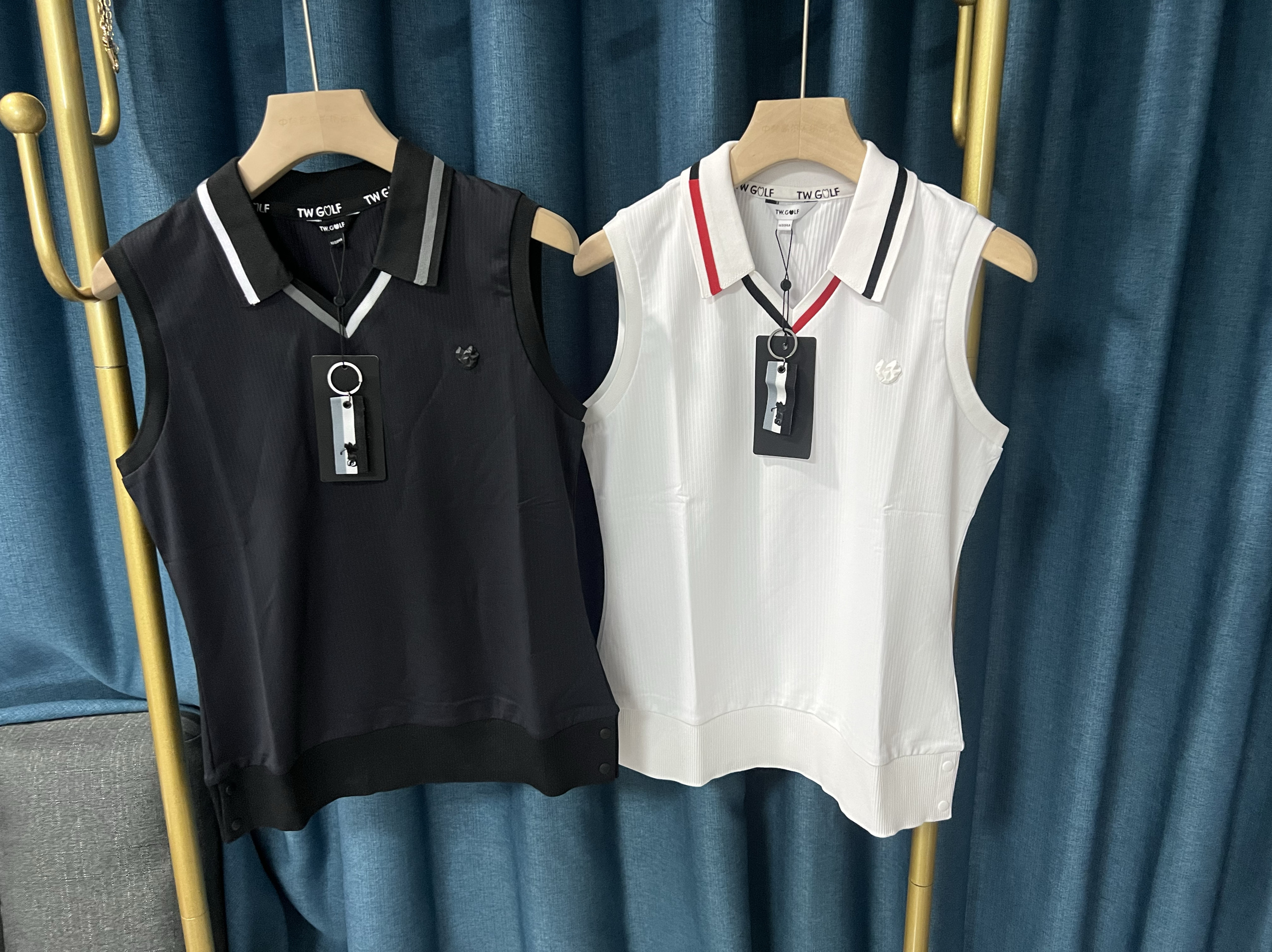 D039 高尔夫正品服装女装撞色无袖背心夏季t恤翻领上衣