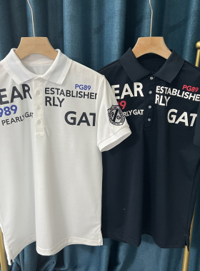 429W57 出口日本高尔夫男装春夏翻领半系扣拼接短袖T恤golf上衣