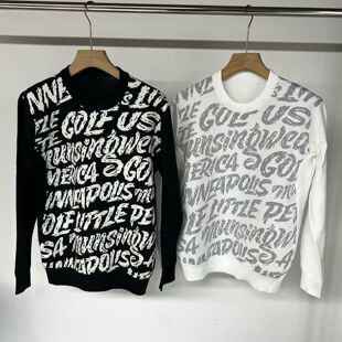 43G10 出口余日单尾货高尔夫服装男士秋冬保暖圆领针织衫弹力字母