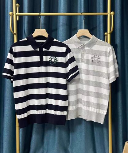 B046 出口余韩单高尔夫球男士春夏新品条纹针织短袖T恤衫弹力速干