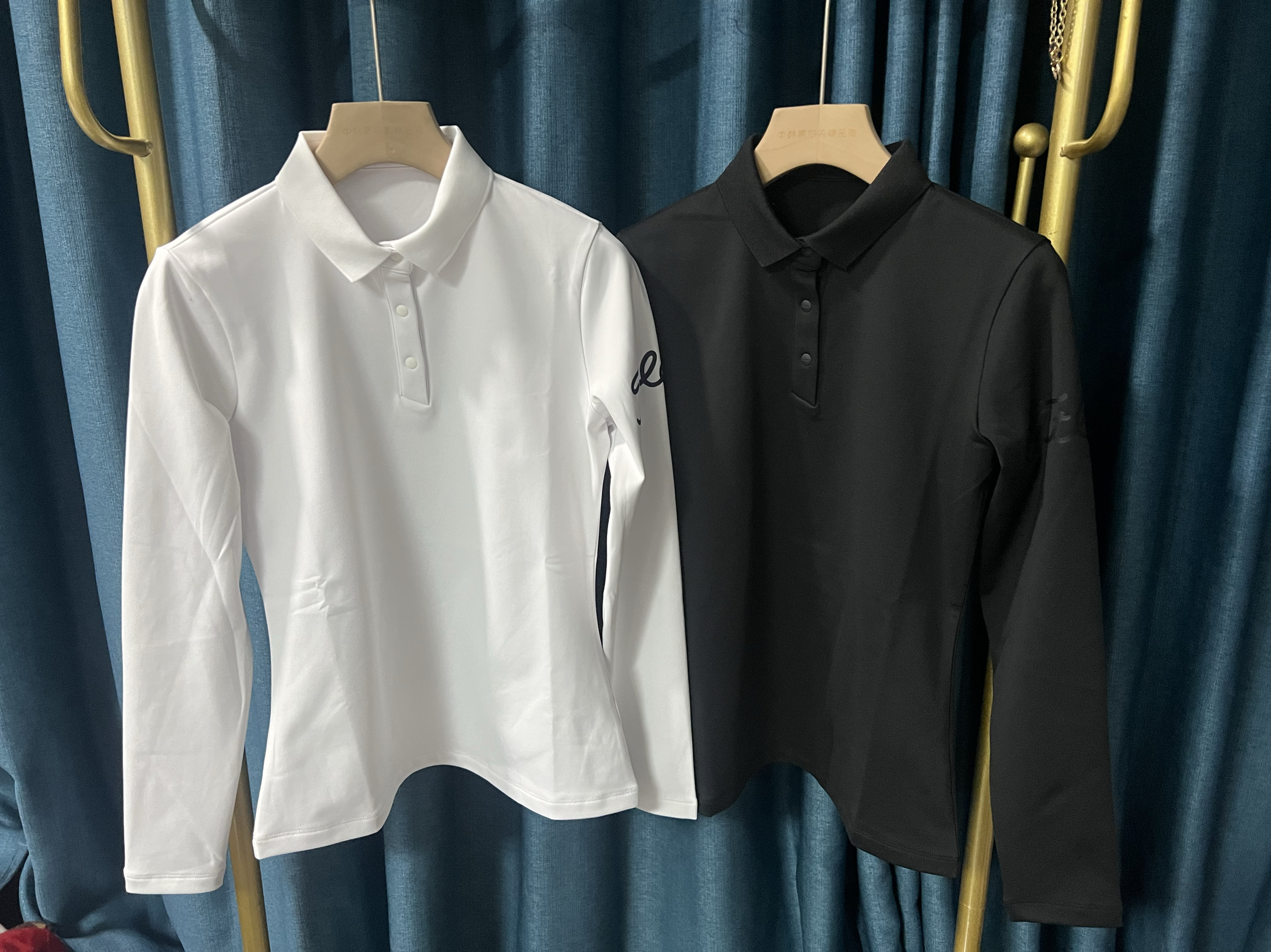 6N01 出口韩国T高尔夫女士秋冬季翻领半系扣百搭长袖T恤