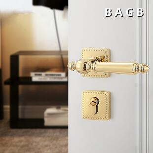 美式 金色门锁轻奢室内北欧PVD亮金房门锁卧室实木门静音磁吸
