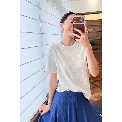HERLAND她地 崔婶儿 海豚湾恋人极简轻奢基础款T恤女正肩修身短袖