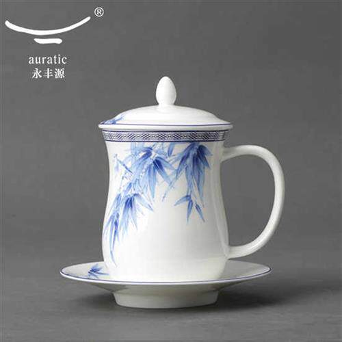 永丰源 春谊缘梅兰竹茶杯茶带盖 单杯套装 陶瓷水杯办公杯会议杯