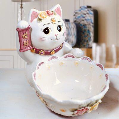 方亚陶瓷维多利亚猫咪水果碗钥匙玄关收纳碗家居装饰摆设乔迁礼品