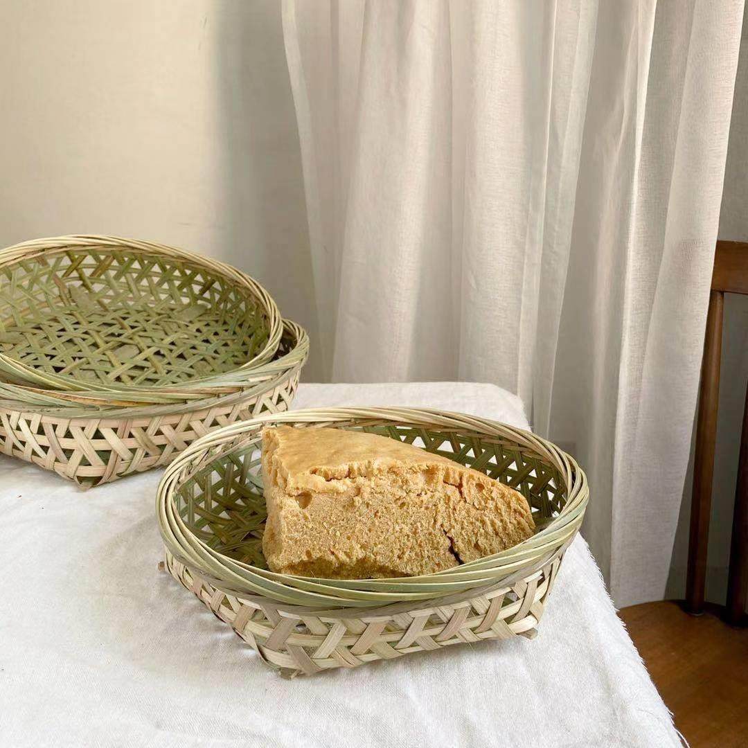 竹编茶点盘中式水果篮收纳筐馒头筐家用圆形簸箕零食复古道具