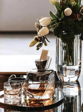 空合 现代轻奢彷真花搭配玻璃红酒具组合 样板间客厅饭厅酒柜摆件