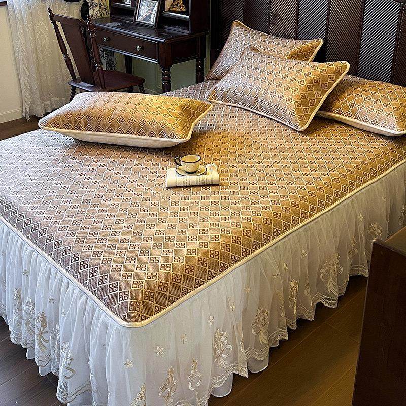 天然冰藤席夏季清凉透气防滑床罩床裙款冰丝席子三件套折叠无倒刺,床上用品,藤席,淘宝优惠券,粉丝福利购,淘宝优惠卷