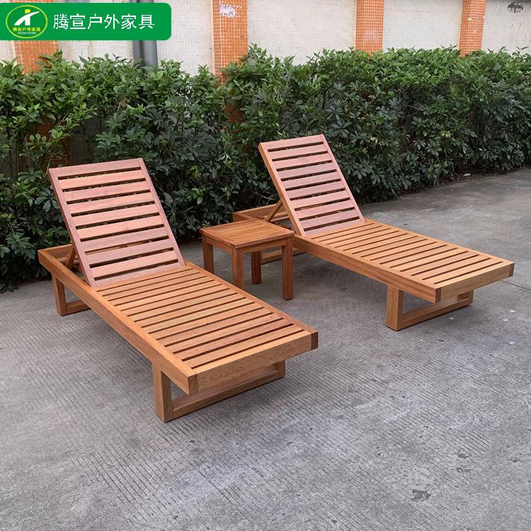 户外防腐实木沙滩椅海边木质躺床度假酒店休闲躺椅泳池单双人躺床