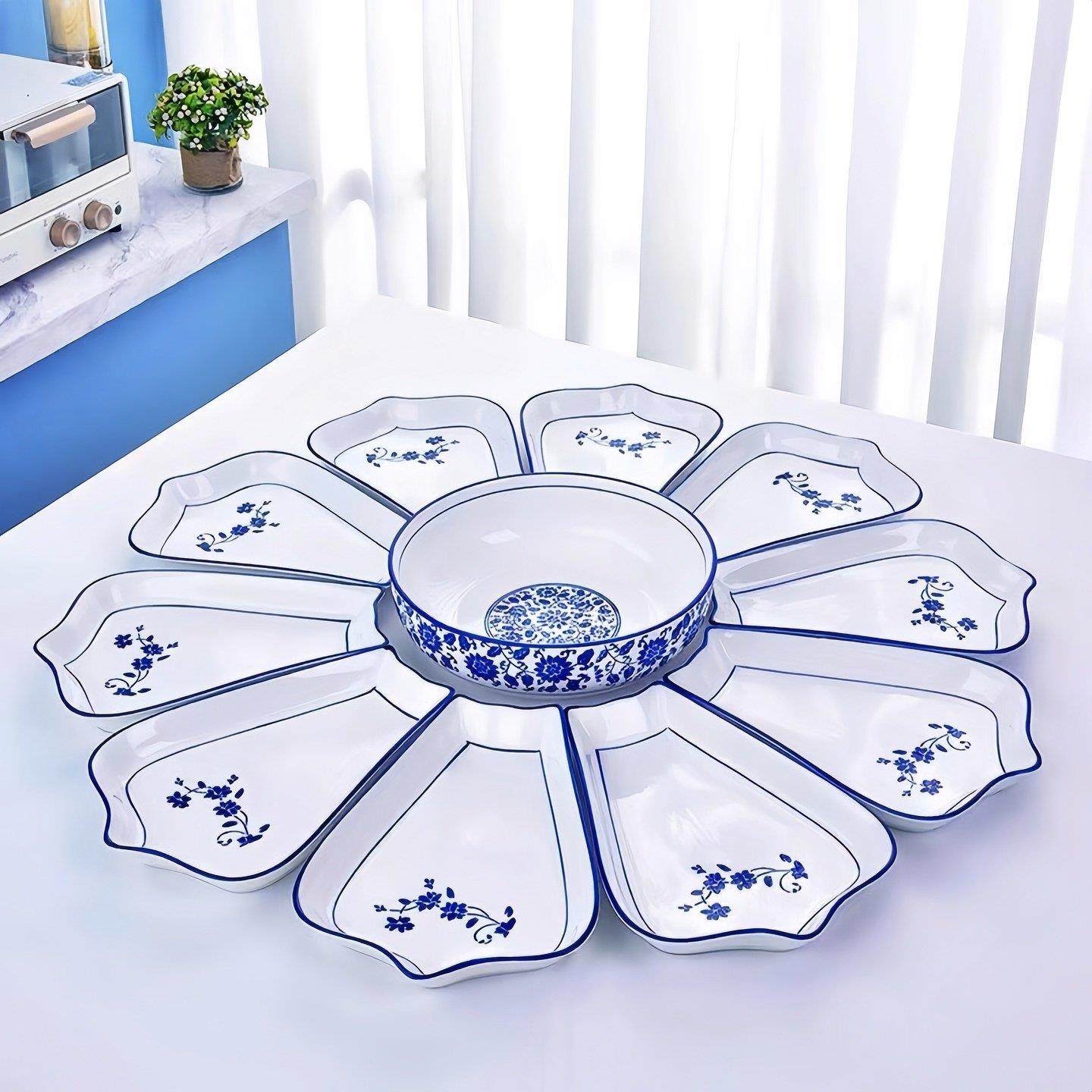 抖音网红青花瓷拼盘餐具组合创意圆形家用炒盘子子釉下彩手工盘子,餐饮具,盘,淘宝优惠券,粉丝福利购,淘宝优惠卷