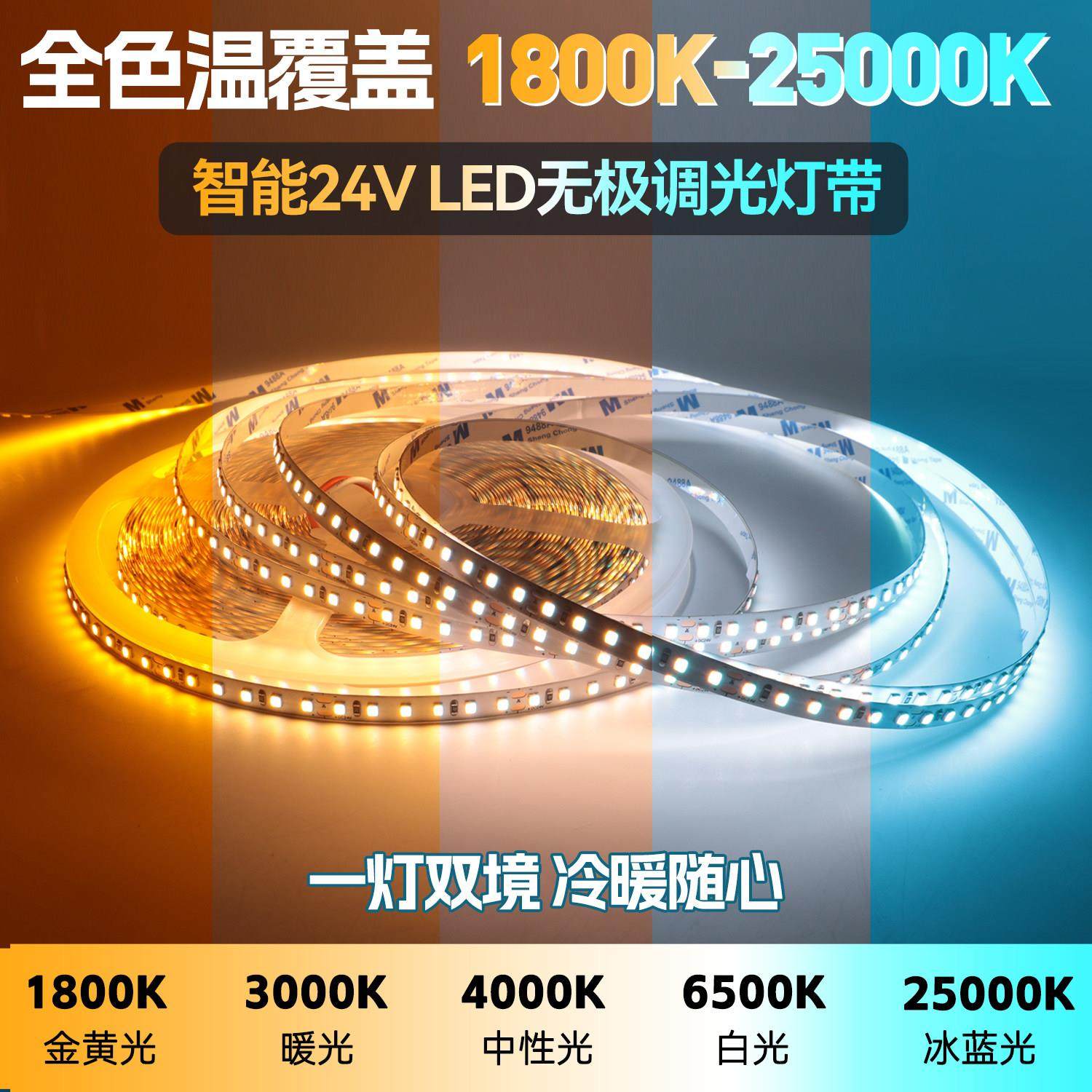 智能调光调色灯带24V低压语音无极调光金黄色冰蓝色 氛围线性灯条,家装灯饰光源,室内LED灯带,淘宝优惠券,粉丝福利购,淘宝优惠卷