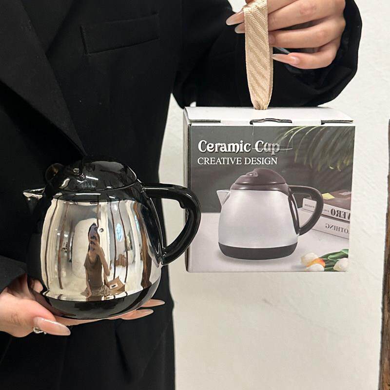 稀奇古怪热水壶陶瓷马克杯带盖子办公室可爱小茶壶女咖啡杯生日礼