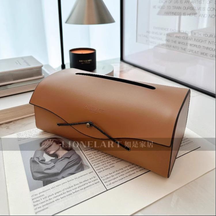 如是纸巾盒中古风超纤皮樱桃木色实木桌面收纳抽纸盒乔迁礼品礼物