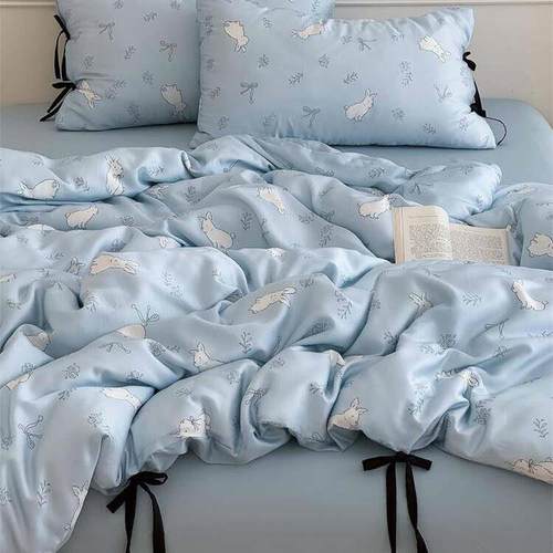 芙蔓|卡通小兔子60支天丝四件套 高端夏季丝滑凉感裸睡被套床笠款