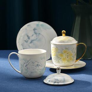 华光国瓷茶杯盖杯泡茶杯新中式会客茶杯碟陶瓷杯喝水杯子沙漠玫瑰