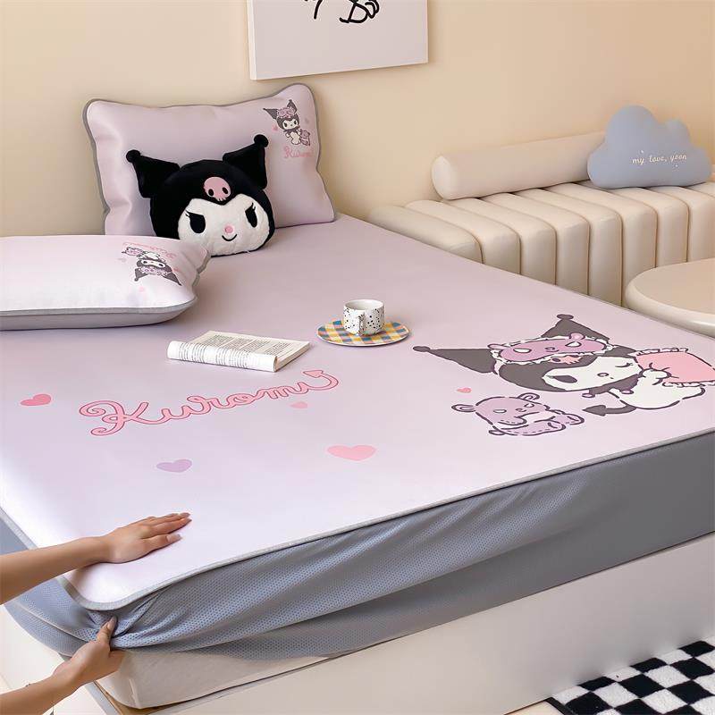 夏季可爱卡通冰丝凉席三件套可水洗机可折叠空调房软席子1.5米1.2