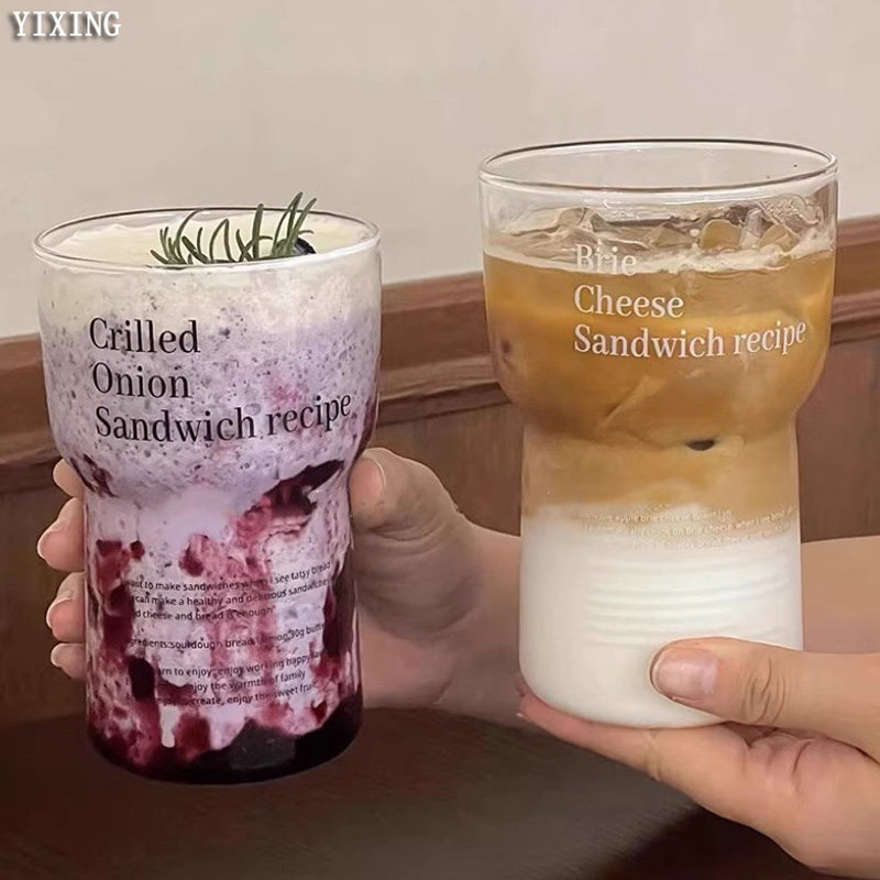 ins风冰美式拿铁咖啡杯高颜值玻璃杯子家用摩卡冷萃杯饮料果汁杯