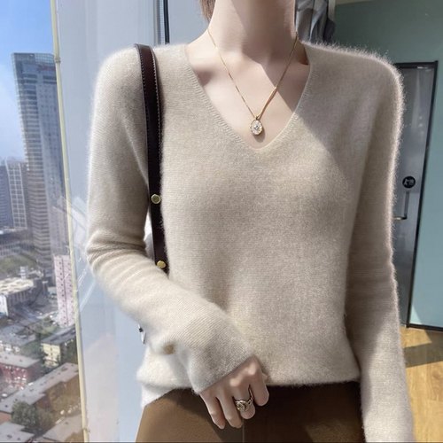 鄂尔多斯市无缝V领羊绒衫女