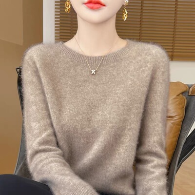 鄂尔多斯市圆领羊绒衫女宽松显瘦针织毛衣纯色内搭打底衫秋冬新款