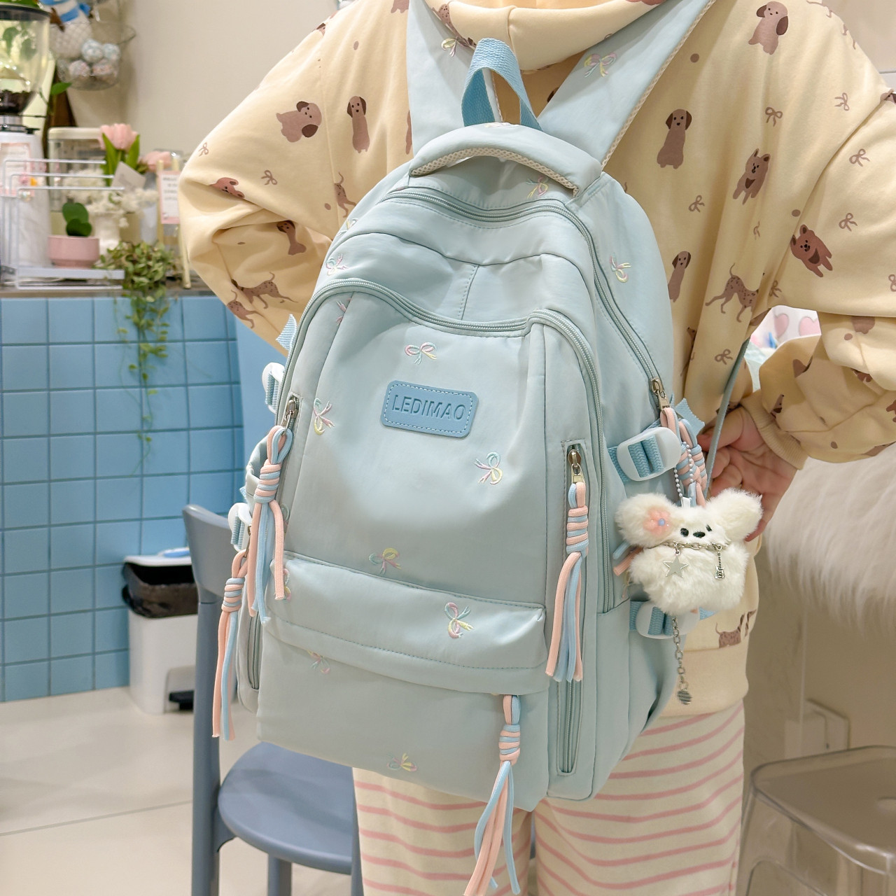 高颜值大容量双肩包百搭纯色蝴蝶结刺绣电脑背包初中生学院风书包,箱包皮具/热销女包/男包,双肩背包,淘宝优惠券,粉丝福利购,淘宝优惠卷