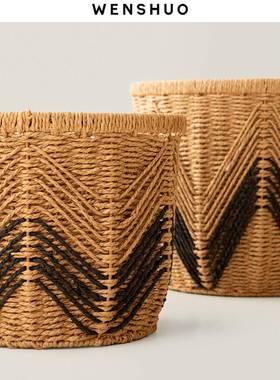 WEN纸SUO欧风绳H藤编织落地收纳筐家用杂物整理储北ST242200物篮