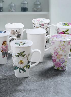 唐山创骨瓷杯大容量杯子带啡盖子咖水女大号陶瓷马21237克杯瓷意