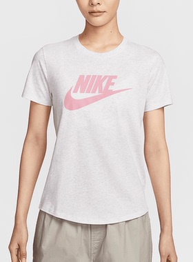 耐克Nike 女子休闲印花圆领纯棉透气短袖T恤 DX7907-052