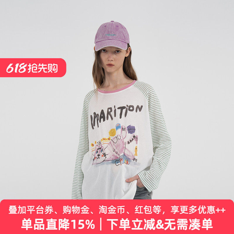 APPARITION 艺术涂鸦印花 插肩袖长袖T恤 男女同款
