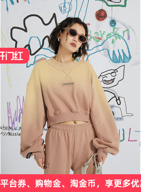 APPARITION 字母绣花 水洗破洞做旧 短款圆领套头卫衣