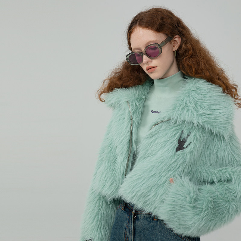 APPARITION仿皮草开衫短款外套