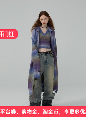 APPARITION 明星同款 混色条纹针织衫 字母刺绣 长款毛衣毛衫开衫