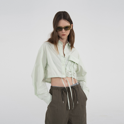 APPARITION 夏季新品 时尚潮流 短款长袖衬衫 女式衬衣外套
