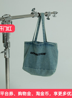 APPARITION 经典牛仔蓝重水洗牛仔托特包 复古大容量 手提单肩包