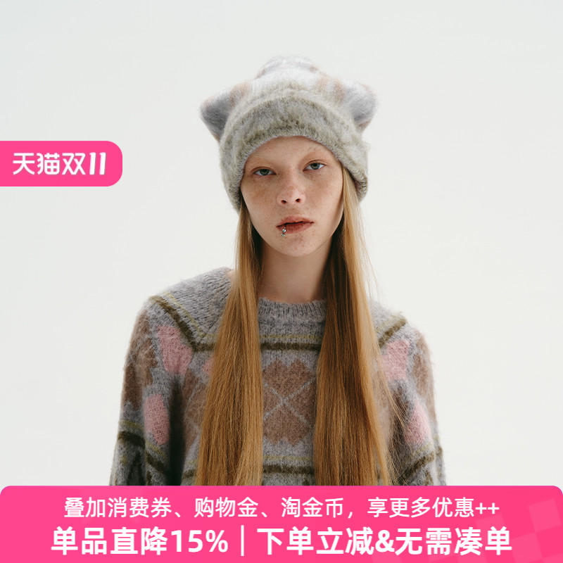 APPARITION 复古费尔岛纹 猫耳帽 冷帽 针织帽毛线帽 男女同款